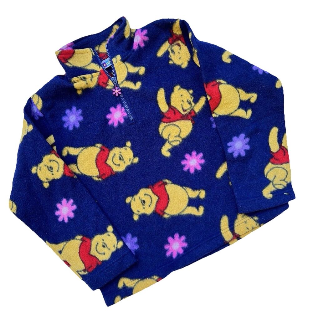 90’s Kid Small 7 VTG Disney Winnie the Pooh All Over Fleece Hoodie Pullover